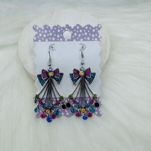 Chandelier Bow Rhinestone Statement Earrings Multicolored